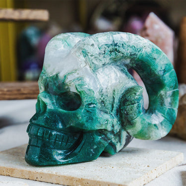 Moss Agate Sheep Skull