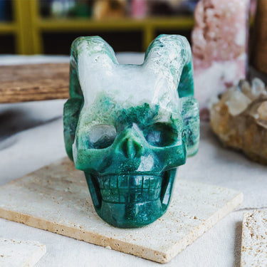 Moss Agate Sheep Skull