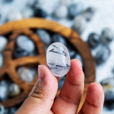 Black tourmaline in quartz Tumbled Stone