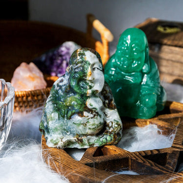 Moss agate & Green aventurine Buddha