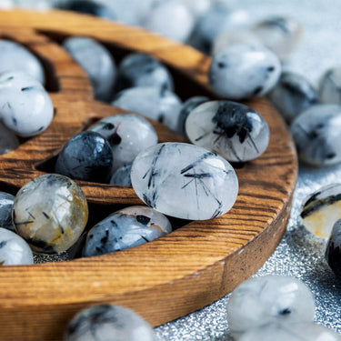 Black tourmaline in quartz Tumbled Stone