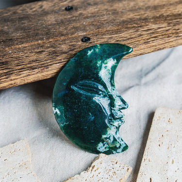 Moss Agate Moon Face