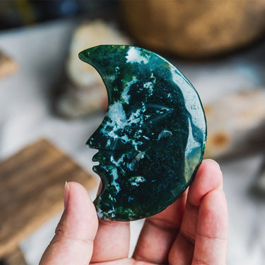 Moss Agate Moon Face