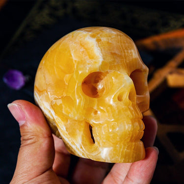 3.5" Hollow Out Orange Calcite Skull