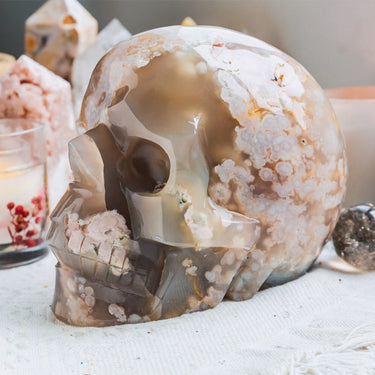 8" Flower Agate Skull