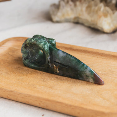 Moss Agate Raven Skull