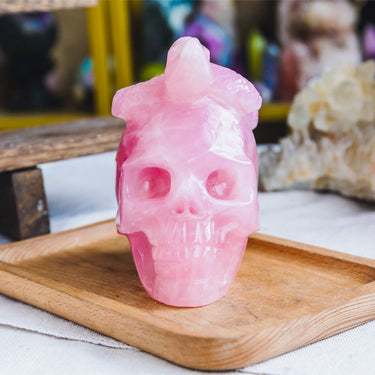 Rose Quartz Skull With Snake