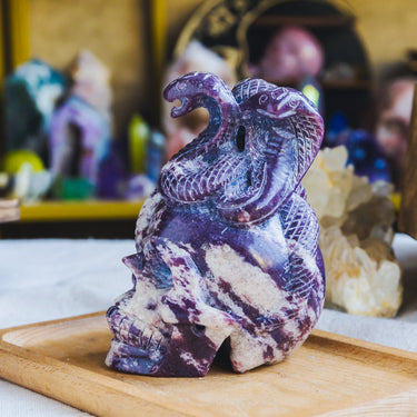 Lepidolite Skull With Snake