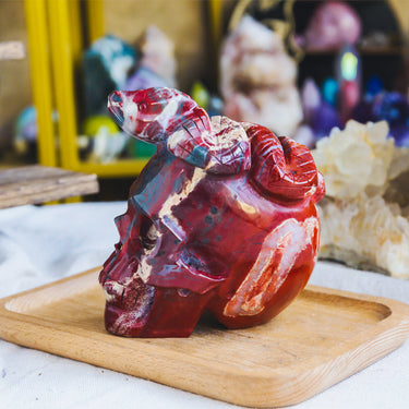 Red Jasper Skull With Snake