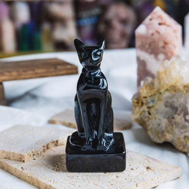 4" Black Obsidian Egypt Cat