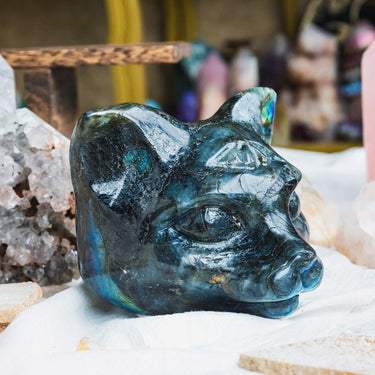 6" Labradorite Cat Head