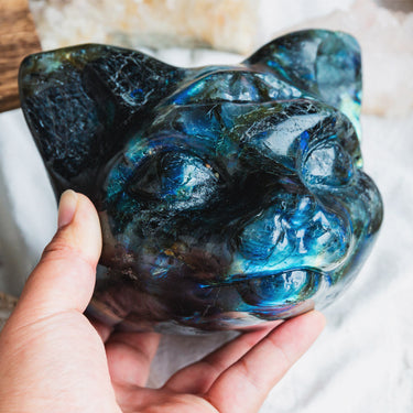 6" Labradorite Cat Head