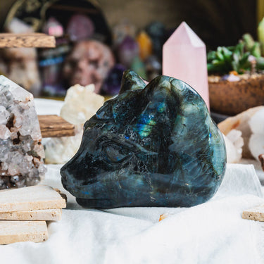 6" Labradorite Cat Head