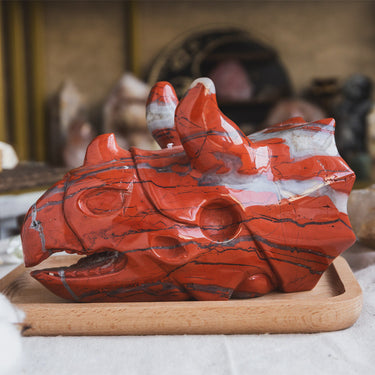 Red Jasper Triceratops Head