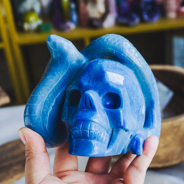 Blue Aventurine Skull With Snake