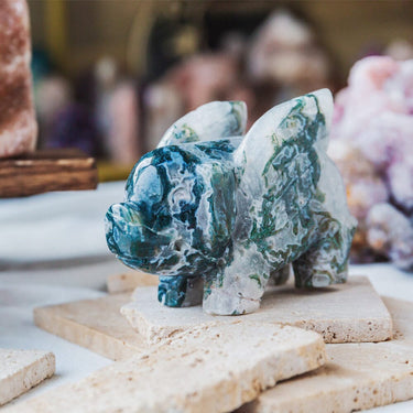 Moss Agate Flying Pig