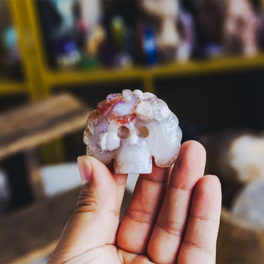 1.5" Flower Agate Indian Skull