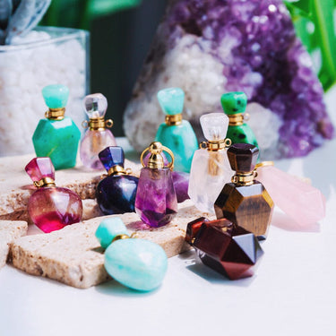 Natural Crystal Perfume Bottle Polyhedral Oil Bottle Pendant