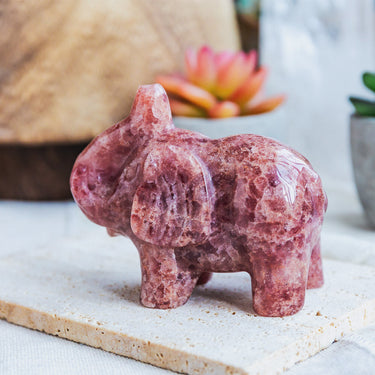 3" Red Strawberry Quartz Elephant