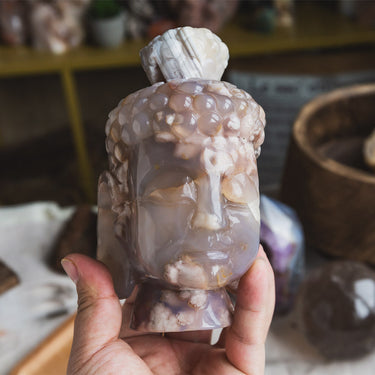 Flower Agate Buddha Head