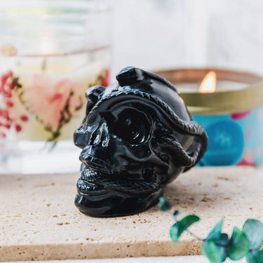 2.5" Black Obsidian Skull With Snake