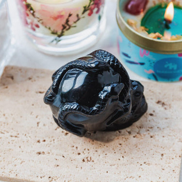 2.5" Black Obsidian Skull With Snake