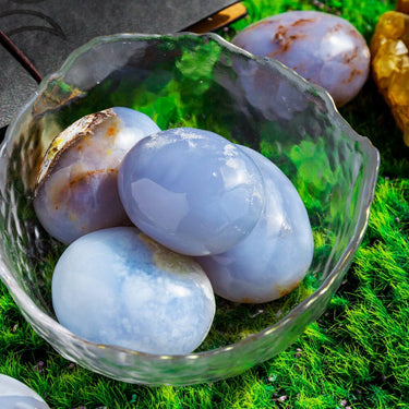 Blue Chalcedony Palm Stone