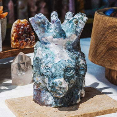 Moss Agate Lion Head