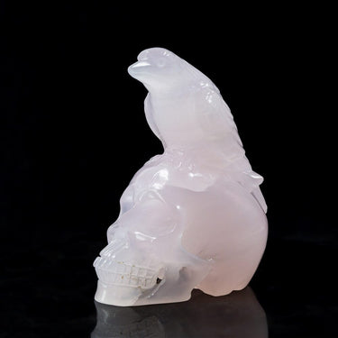 Pink Calcite Skull With Crow