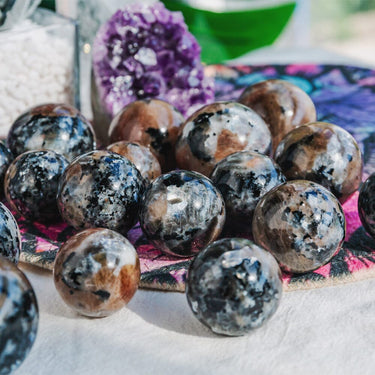 Black Moonstone With Tourmaline Sphere