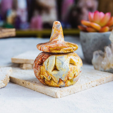 Crazy Lace Agate Wizard Hat Pumpkin