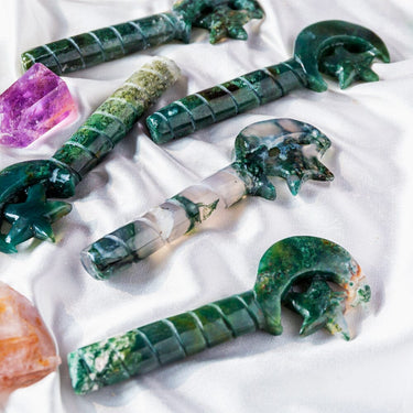 Moss agate moon wand