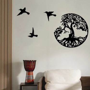 Tree of Life with Three Birds Metal Wall Decor