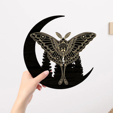 Crescent Moon Moth Wooden Wall Decor