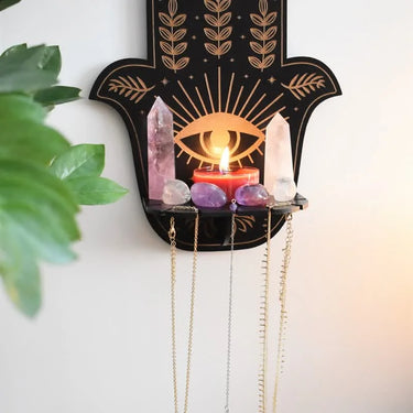 Hamsa Hand Floral Sun and Moon Altar Crystal Shelf