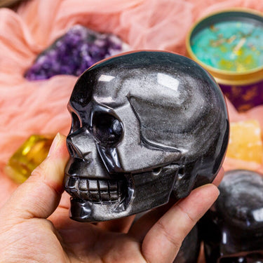 Silver Sheen Obsidian Skull