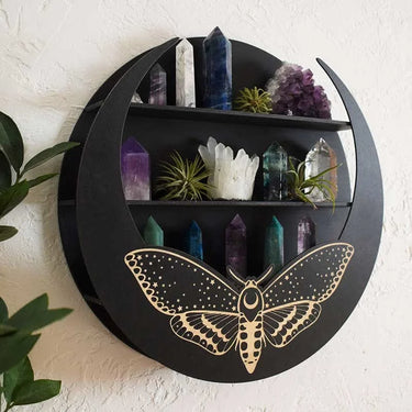 Magical Moth Moon Wooden Crystal Shelf